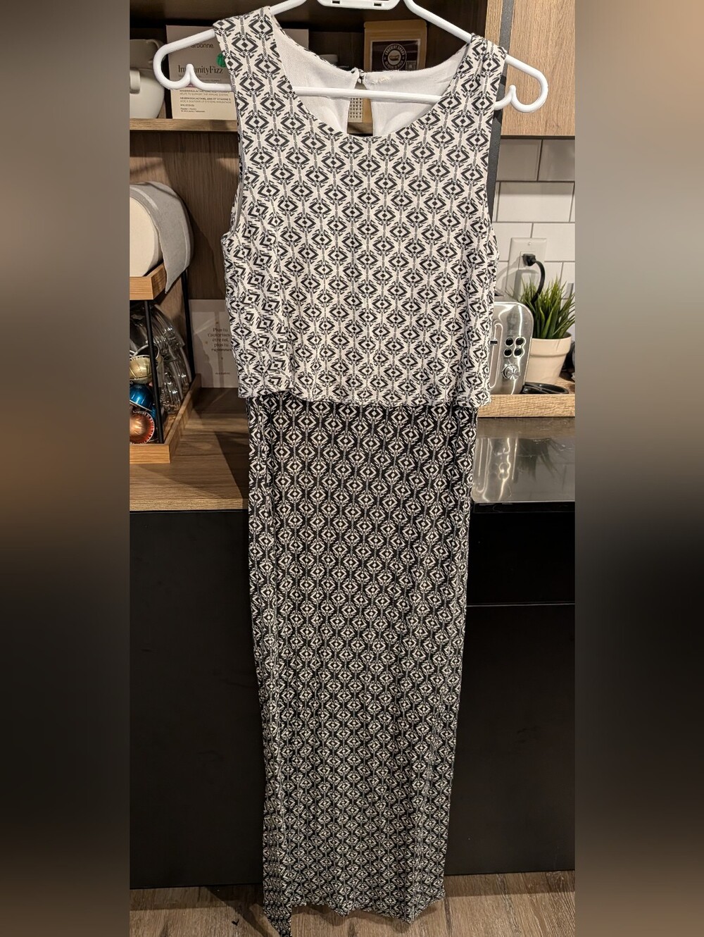 Black & White Printed Maxi Dress - Classic Geometric Pattern